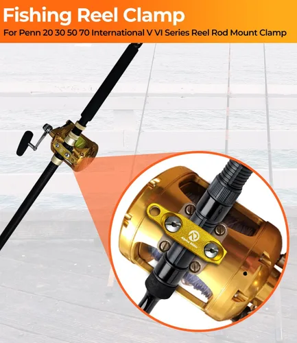 Miniatura 2 de Carrete de pesca Abrazadera de caña de pescar Carretes de pesca Piezas para Penn 20 30 50 70 International V VI Series Reel Rod Clamp Mount Aleación