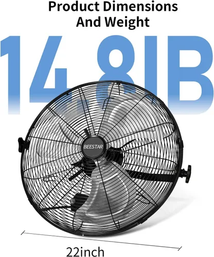 Miniatura 6 de BEESTAR Ventilador de pared de alta velocidad de 20 pulgadas, ventilador industrial con ventilación comercial de 3 velocidades, fácil operación e