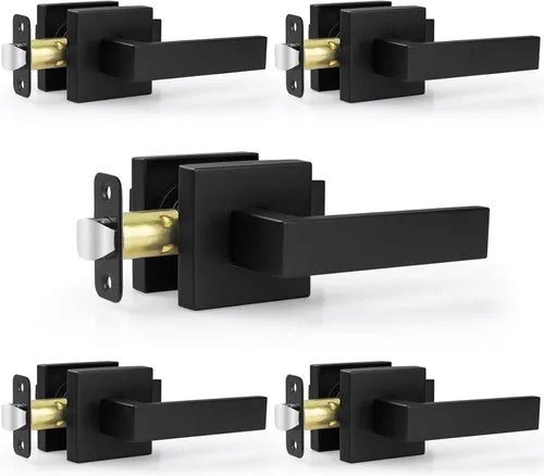 Miniatura 16 de Estmoon Paquete de 2 palancas de puerta de paso, pomos de puerta negros mate, manijas de puerta cuadradas para interiores, palancas resistentes sin