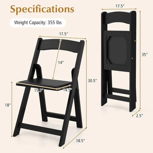 Miniatura 3 de Giantex Juego de 4 sillas plegables, sillas de comedor de madera, sillas plegables acolchadas con respaldo, sillas laterales apilables