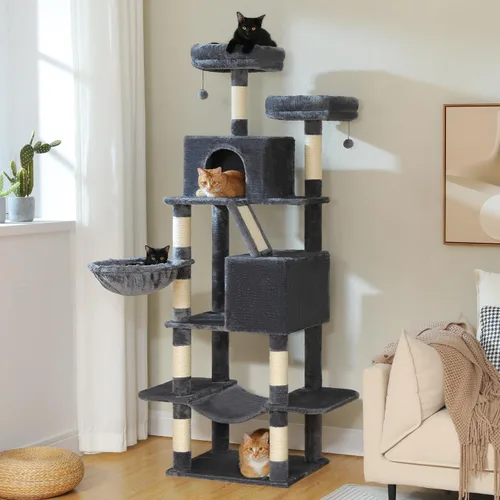 Miniatura 16 de MUTTROS Árbol para gatos con flores con postes rascadores de sisal, linda torre para gatos de 35" con hamaca verde grande para gatos pequeños