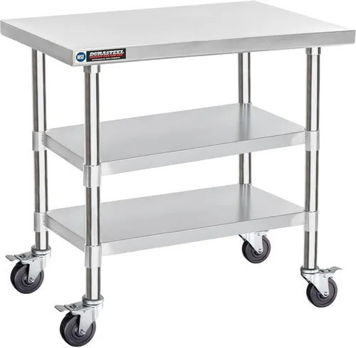 Miniatura 19 de Mesa de trabajo DuraSteel de acero inoxidable 30" x 24" x 34" de altura con 4 ruedas giratorias - Mesa de trabajo para preparación de alimentos