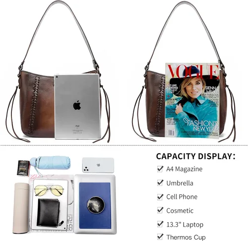 Miniatura 5 de Montana West Monederos de cuero genuino para mujer, bolsos Hobo con asa de herramientas y borlas