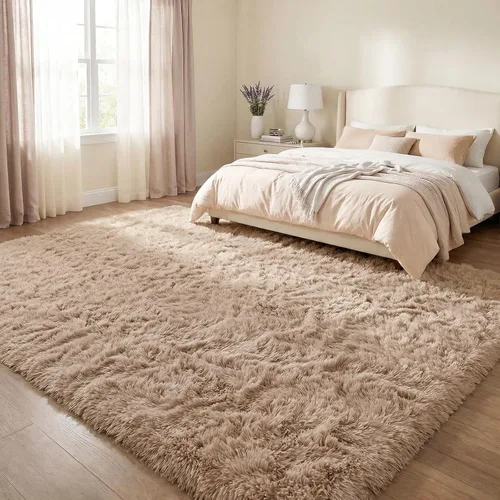 Miniatura 3 de DweIke - Tapete de pelo alto y esponjoso para sala, habitación infantil, guardería y cabecera, tapete antideslizante y suave para decoración de Beige