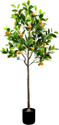 Gresorth - Árbol de naranja artificial de 4.59 pies para decoración de plantas verdes | Fruta realista, con maceta de plástico, hojas realistas,