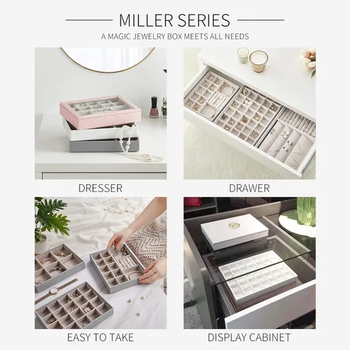 Miniatura 4 de Vlando Miller - Bandeja apilable para joyas, diseño de múltiples capas de gran capacidad y moda (blanco)
