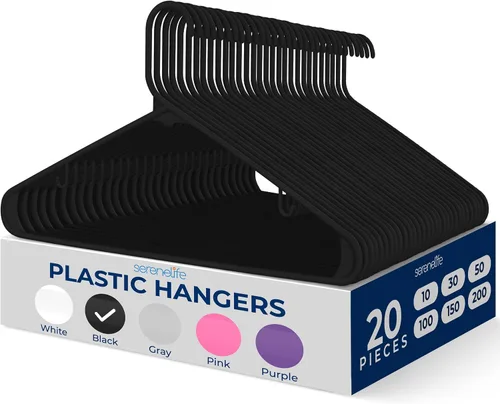 Miniatura 23 de SereneLife - Juego de 10 perchas de plástico con gancho de metal, color negro Non-Slip, Lightweight hangers with a slim profile help keep closets