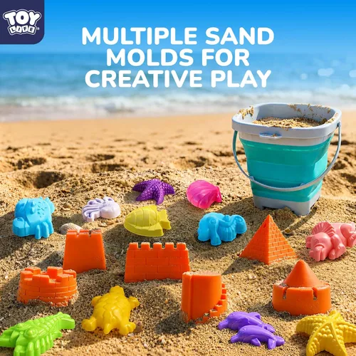 Miniatura 4 de TOY Life 23 juguetes de playa oceánica para niños de 4 a 8 años, juguetes de arena plegables con regadera, cubo de silicona, kit de construcción