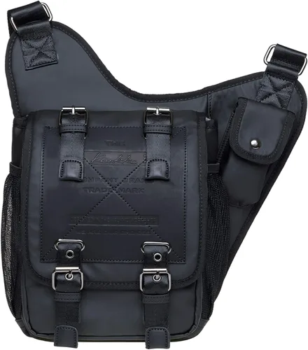Miniatura 13 de Bolso de mensajero de lona vintage para hombre, bolso de mensajero de retazos de cuero en el pecho 3-3-ejército Verde
