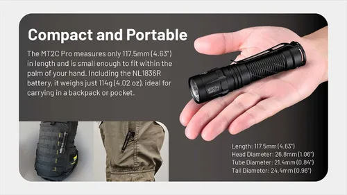 Miniatura 6 de Nitecore MT2C Pro - Linterna EDC de 1800 lúmenes, recargable USB-C, LED de alta eficiencia, larga duración, tiro largo, delgada, ligera
