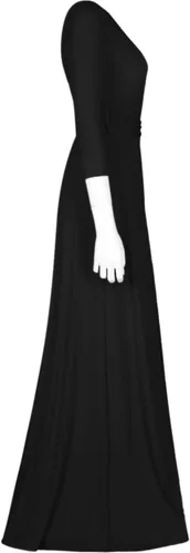 Miniatura 3 de Bon Rosy maxi vestido ceñido de mangas 34 y escote en V, liso, para mujer.