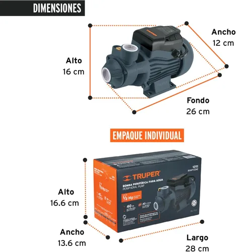 Miniatura 3 de Bomba periférica agua eléctrica 1/2 HP