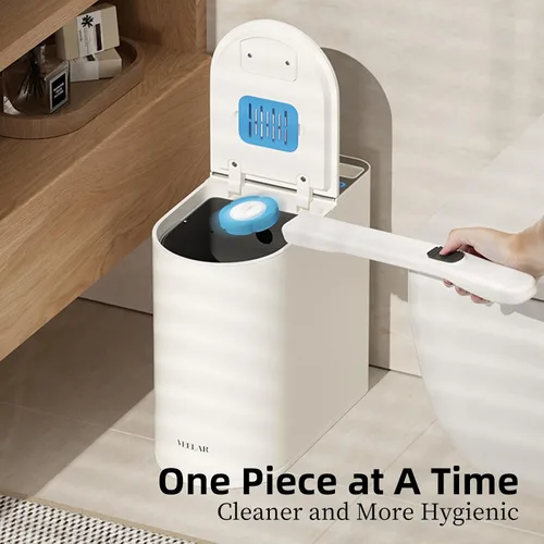 Miniatura 6 de Cubo de basura para baño con tapa - Bote de basura inteligente con sensor de movimiento y cepillo para inodoro, 2 galones / 7L, pequeño cubo