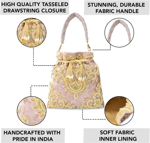 Miniatura 2 de Aheli Potli - Bolsas de noche para mujer bolso de mano étnico con cordón P71