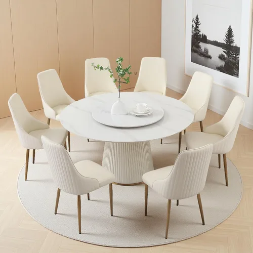 Miniatura 17 de Montary Juego de 2 sillas de comedor, modernas sillas de piel sintética color blanco crema con patas de metal dorado y respaldo ergonómico para sala