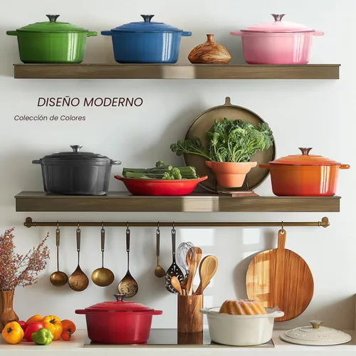 Miniatura 3 de Overmont Horno holandés de hierro fundido esmaltado de 5.5 cuartos de galón con tapa y libro de cocina, cacerola resistente con asas dobles