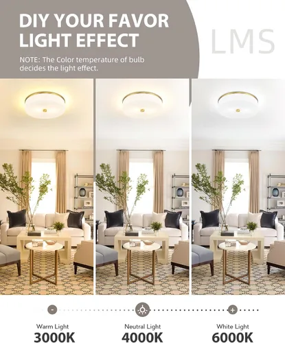 Miniatura 5 de LMS Lámpara de techo empotrada, moderna lámpara de techo de baño dorada cepillada con tambor blanco lechoso pantalla acrílica para cocina, sala