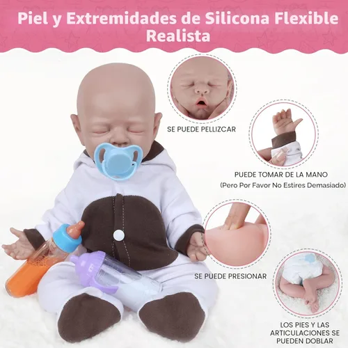 Miniatura 4 de Vollence Muñeca de bebé de silicona completa de 18 pulgadas que se ve real, muñeca de bebé Reborn con ojos cerrados, muñeca de bebé real, muñecas