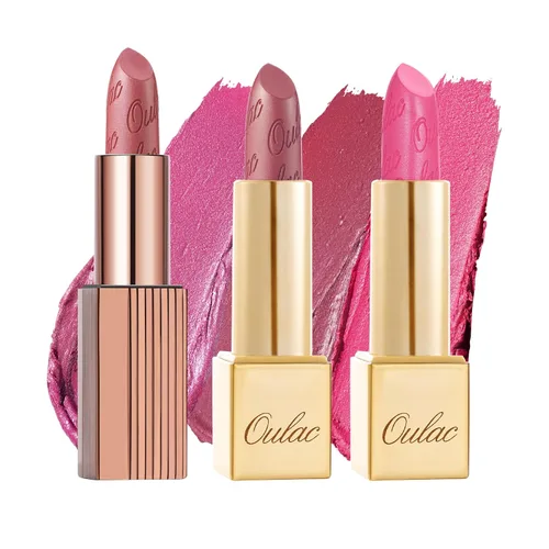 Miniatura 21 de Oulac Lápiz labial rojo, regalos de Navidad para mujeres, fórmula hidratante ligera con brillo 3D metálico, color de labios de alto impacto, Bomba