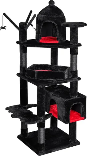 BEWISHOME Árbol para gatos resistente, 63 pulgadas, árboles para gatos grandes, torre gótica para gatos con cama de ataúd, casas para gatos con