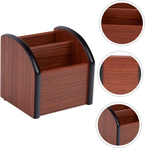 Miniatura 3 de STOBOK Soporte para bolígrafo de madera para escritorio, caja de bolígrafos de madera, organizador de escritorio multiusos, soporte de lápiz