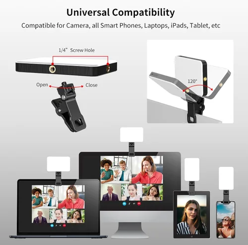 Miniatura 3 de Newmowa Luz negra recargable para selfie, video de clip portátil para teléfono/portátil/cámara con sensor inteligente, 3 modos, batería de 2000 mAh