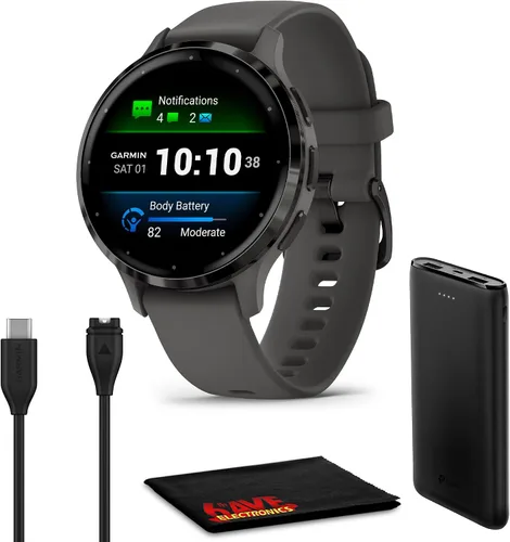 Garmin Venu 3S Advanced Fitness and Health Tracker Smartwatch con bisel de acero inoxidable pizarra con caja gris guijarro y banda de silicona y