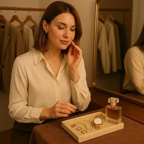 Miniatura 3 de Lujosa bandeja de tocador de mármol natural tallada a mano, organizador elegante y resistente para baño, dormitorio, maquillaje, encimeras, beige