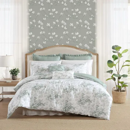 Miniatura 22 de Laura Ashley - Juego de edredón tamaño King, juego de ropa de cama reversible de algodón, incluye fundas a juego con fundas europeas y fundas