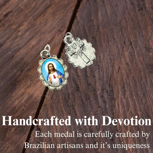 Miniatura 18 de Catholica Shop Colgante de medalla pequeña en tono plateado para ropa religiosa católica - Jesús, María y Santos, paquete de 6
