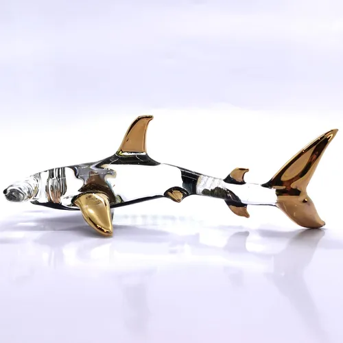 Miniatura 5 de Hammerhead - Figuras en miniatura de tiburón, animales marinos, pintadas a mano, arte de vidrio soplado, adornos dorados, regalo coleccionable