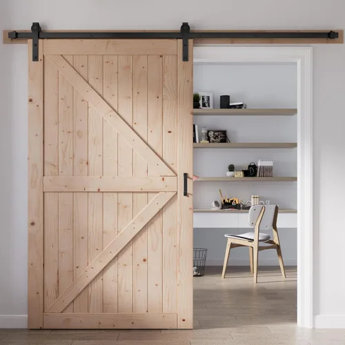 Miniatura 22 de FREDBECK - Puerta de granero de madera de 48 x 84 pulgadas con kit de herrajes para puerta de granero de 8 pies incluido, forma K, panel de abeto