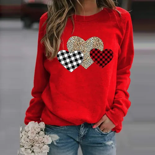 Miniatura 70 de Sudadera de manga larga con estampado de leopardo y corazón para mujer, para el día de San Valentín, sin botones, para niñas, regalos