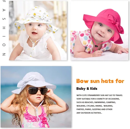 Miniatura 78 de Sombrero de sol para bebé niña con UPF 50+ sombrero de playa ajustable para exteriores con ala ancha