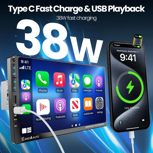 Miniatura 4 de Estéreo de auto DIN único de 9 pulgadas con Apple CarPlay inalámbrico y Android Auto, radio de coche UHD IPS pantalla táctil, cámara trasera 1080P