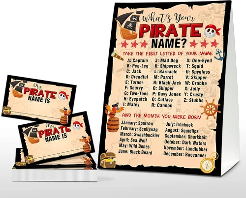 Miniatura 7 de Juego de "What's Your Pirate Name" - Juegos vintage de fiesta de cumpleaños pirata para niños - Actividad escolar familiar en el aula - 1 letrero