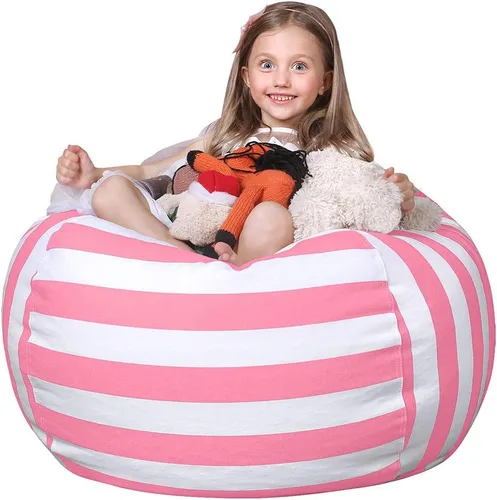 Miniatura 27 de WEKAPO Puf de almacenamiento de animales de peluche para niños, puf con cremallera rellenable para organizar juguetes de peluche, lona de algodón