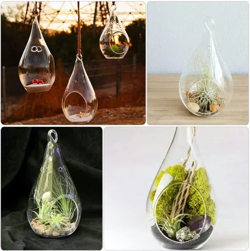 Miniatura 4 de HANABASS 2 piezas de globos de cristal colgantes en forma de lágrima portavelas para plantas, terrario, orbes de aire, Tillandsia, suculentas