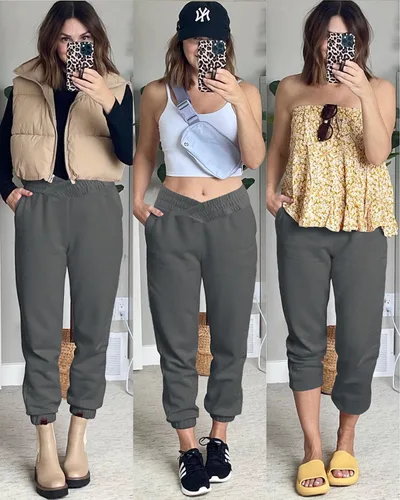 Miniatura 6 de HOPYOP Pantalones deportivos casuales para mujer, pantalones cruzados en V, cintura alta, holgados, pantalones para descansar
