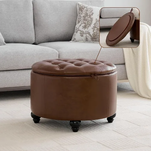 Miniatura 25 de WUTUTUEE Otomana redonda de almacenamiento de 24 pulgadas con bandeja, mesa de café circular tapizada moderna con almacenamiento, otomana tapizada