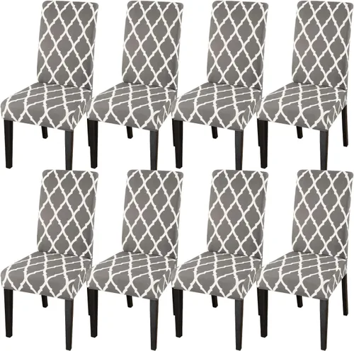 JQinHome Juego de 8 fundas para sillas de comedor, fundas de alta elasticidad extraíbles y lavables, fundas protectoras de asiento para silla en