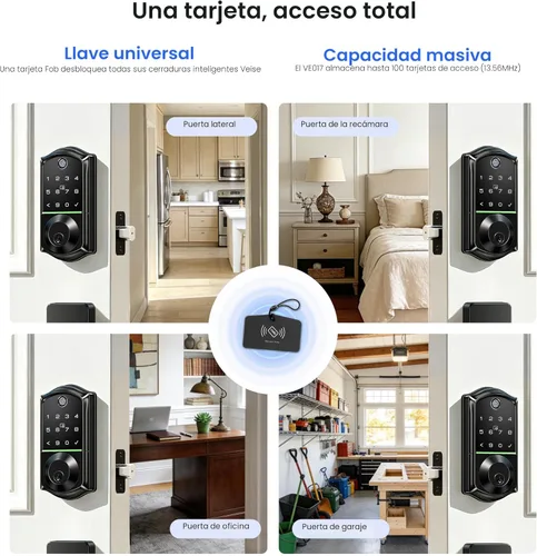 Miniatura 13 de Veise VE017 Cerradura inteligente de puerta con huellas dactilares, control por aplicación, entrada sin llave 7 en 1, bloqueo automático, puerto