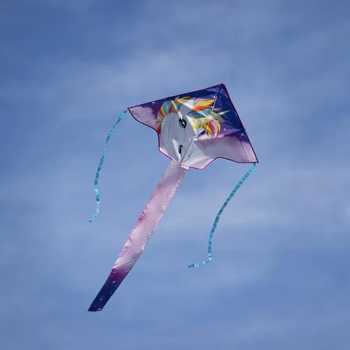 Miniatura 4 de In the Breeze Cometa Fly-Hi de 45 pulgadas, cometa de una sola línea, tela Ripstop, línea y bolsa incluidas Unicornio