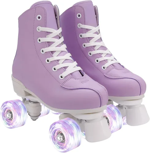 Miniatura 11 de Comeon Patines de ruedas de mujer de alta calidad - Patines de cuatro ruedas de piel sintética para interiores y exteriores púrpura
