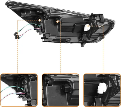 Miniatura 5 de Para 2012 2013 2014 Hyundai Accent (8 pines) Conjunto de faros halógenos izquierdo lado del conductor carcasa negra lente transparente sin DRL