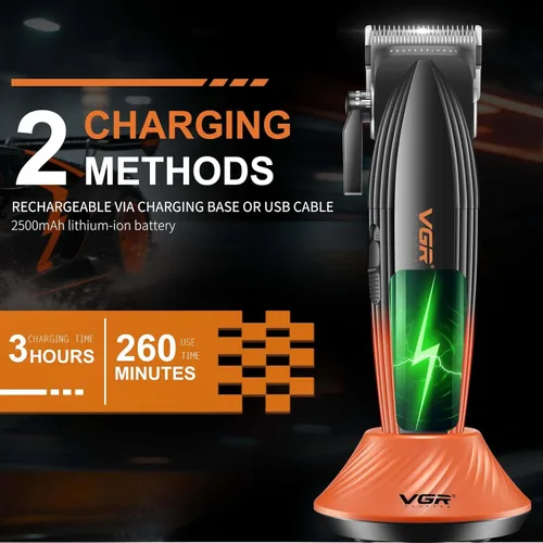 Miniatura 5 de VGR 889C - Cortadora de pelo profesional para hombres, 9000 rpm, inalámbrica, con cuchillas de cerámica y MIM, 6 peines guía magnéticos, pantalla