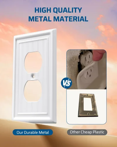 Miniatura 2 de DEWENWILS Paquete de 4 tapas blancas para enchufes y placas de interruptores, placas decorativas de pared de metal para interruptores de luz y tomas