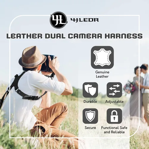 Miniatura 6 de Leather Dual Camera Harness Strap for Photographers,Adjustable Shoulder Crossbody Padded Harness for DSLR SLR Negro