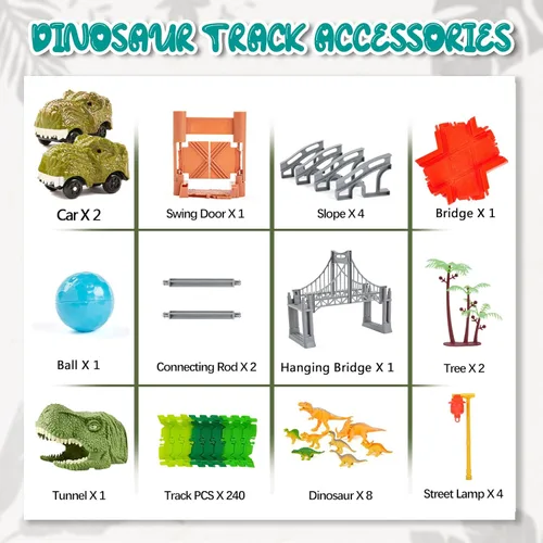 Miniatura 7 de BEMITON Pista de autos de carreras de juguetes de dinosaurios, crea una carrera de carretera mundial de dinosaurios, juego de juguetes flexibles