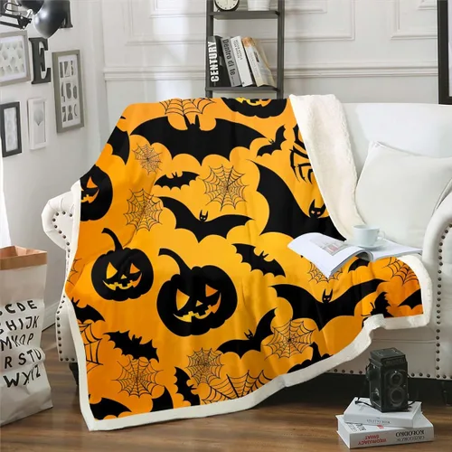 Miniatura 12 de Erosebridal Manta gótica de murciélagos de Halloween, manta de forro polar blanco y negro de 40 x 50 pulgadas, silueta vintage para niños, sombras